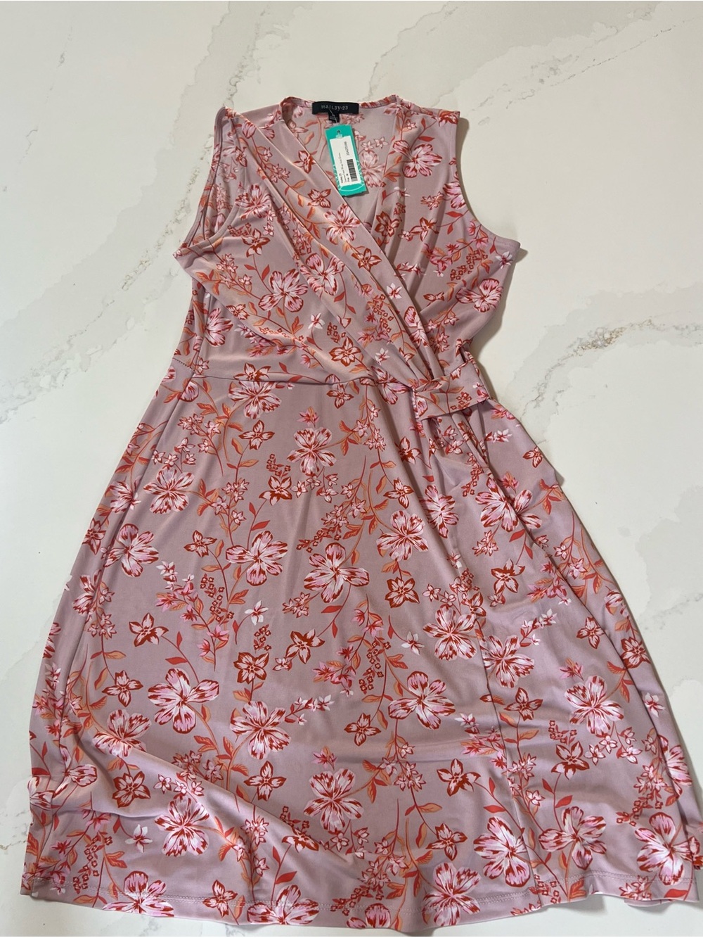Sleeveless Pink Floral Wrap-Style Midi Dress